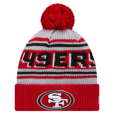 Youth New Era Scarlet San Francisco 49ers Main Cuffed Knit Hat with Pom