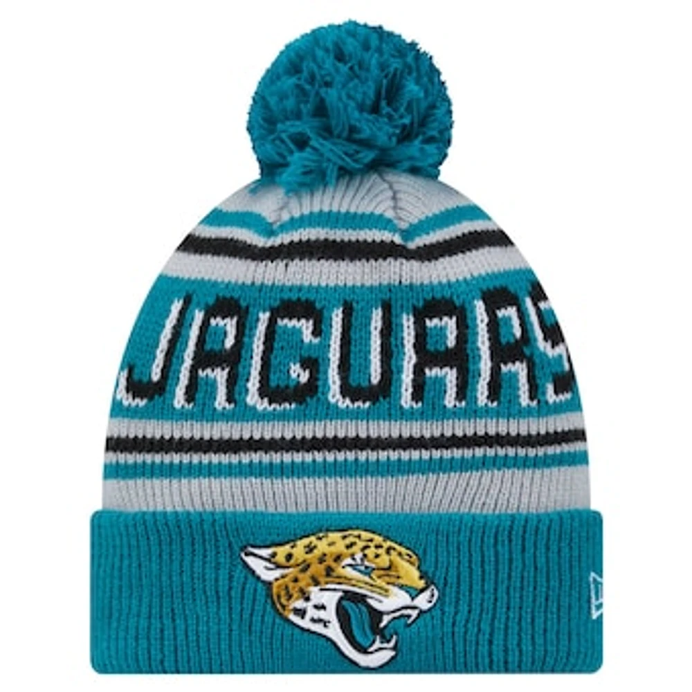 Youth New Era Teal Jacksonville Jaguars Main Cuffed Knit Hat with Pom