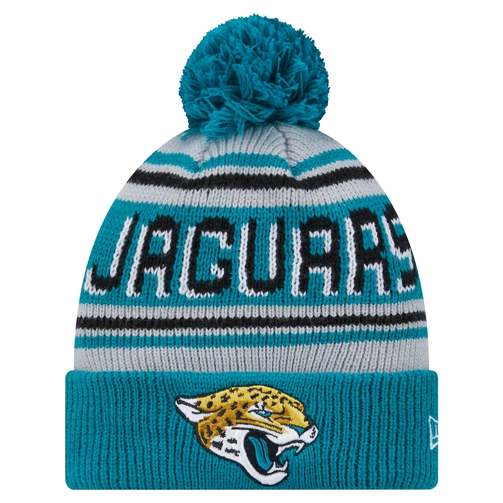 Youth New Era Teal Jacksonville Jaguars Main Cuffed Knit Hat with Pom