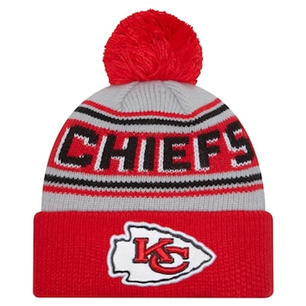 Youth New Era Red Kansas City Chiefs Main Cuffed Knit Hat with Pom