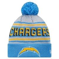 Youth New Era Powder Blue Los Angeles Chargers Main Cuffed Knit Hat with Pom