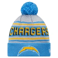 Youth New Era Powder Blue Los Angeles Chargers Main Cuffed Knit Hat with Pom