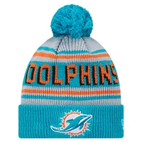 Youth New Era Aqua Miami Dolphins Main Cuffed Knit Hat with Pom