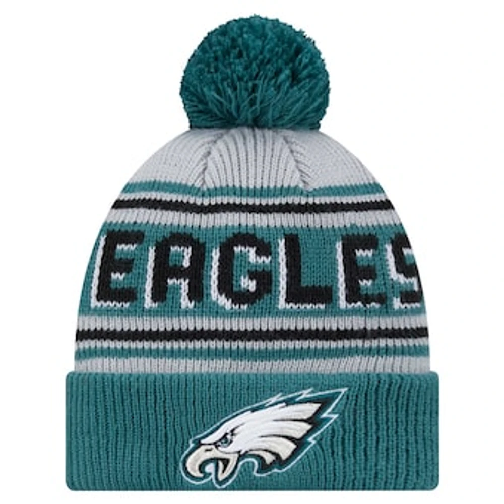 Youth New Era Midnight Green Philadelphia Eagles Main Cuffed Knit Hat with Pom