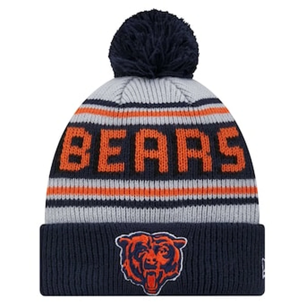 Youth New Era Navy Chicago Bears Main Cuffed Knit Hat with Pom