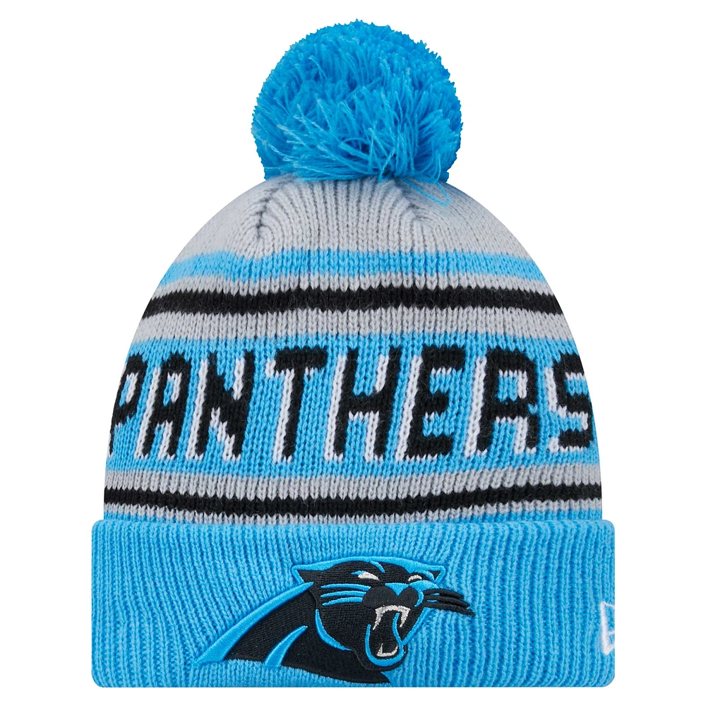 Youth New Era Blue Carolina Panthers Main Cuffed Knit Hat with Pom