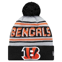 Youth New Era Black Cincinnati Bengals Main Cuffed Knit Hat with Pom