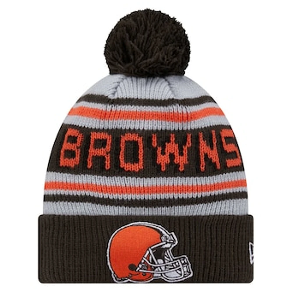 Youth New Era Brown Cleveland Browns Main Cuffed Knit Hat with Pom