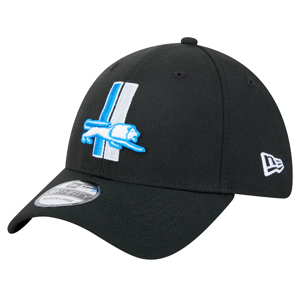 Men's New Era Black Detroit Lions Throwback Main 39THIRTY Flex Hat