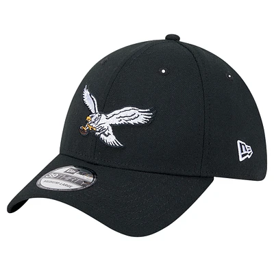 Men's New Era Black Philadelphia Eagles Throwback Main 39THIRTY Flex Hat