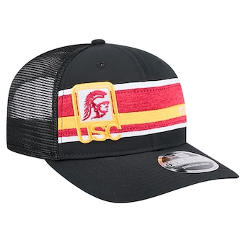 Men's New Era Black/Cardinal USC Trojans Striped 9SEVENTY Trucker Stretch-Snap Adjustable Hat