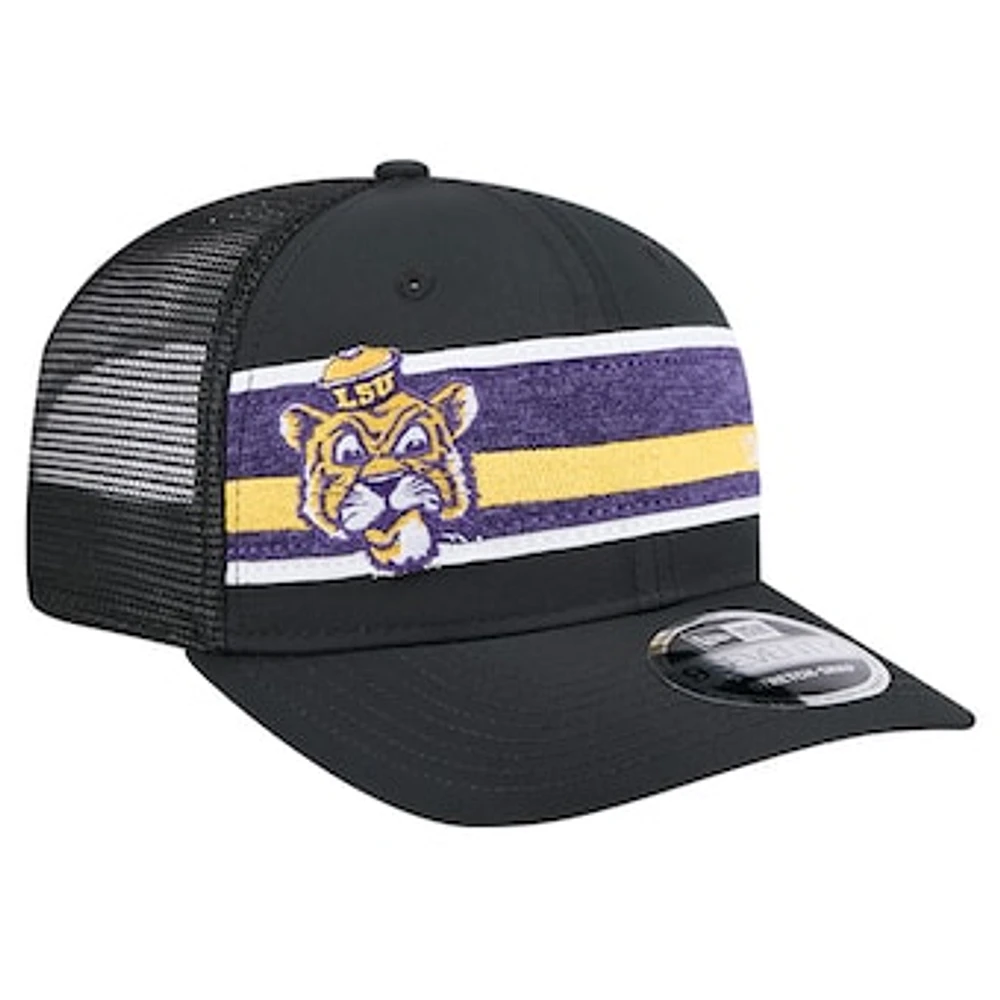 Men's New Era Black/Purple LSU Tigers Striped 9SEVENTY Trucker Stretch-Snap Adjustable Hat