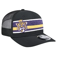 Men's New Era Black/Purple LSU Tigers Striped 9SEVENTY Trucker Stretch-Snap Adjustable Hat