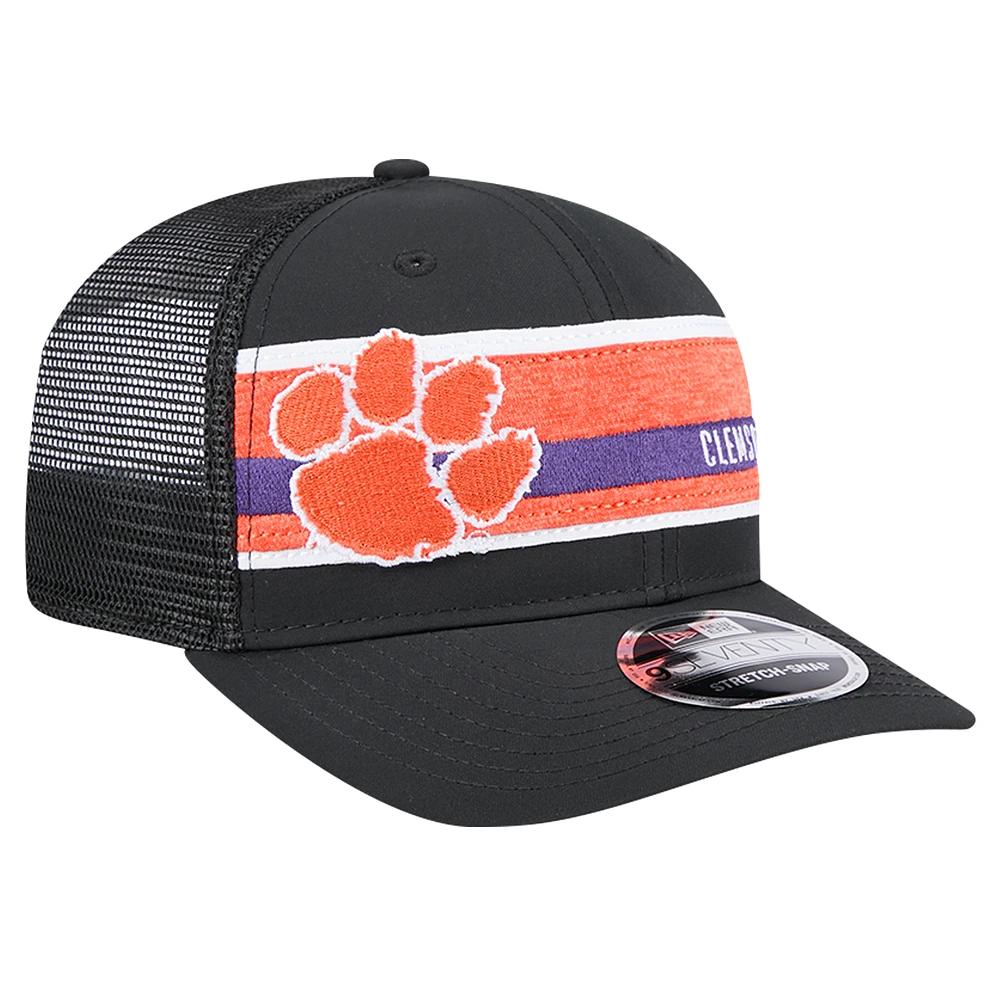 Men's New Era Black/Orange Clemson Tigers Striped 9SEVENTY Trucker Stretch-Snap Adjustable Hat