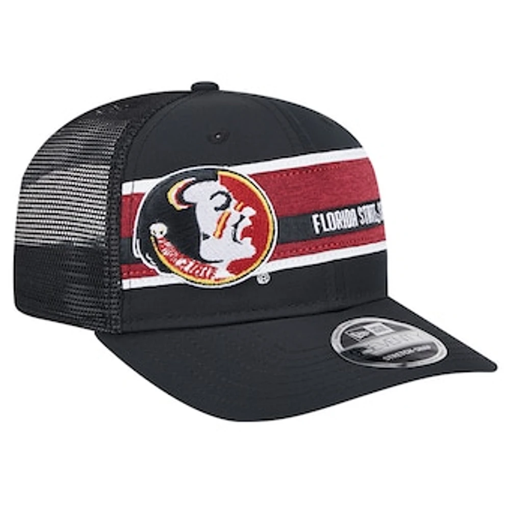 Men's New Era Black/Garnet Florida State Seminoles Striped 9SEVENTY Trucker Stretch-Snap Adjustable Hat