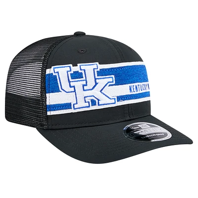 Men's New Era Black/Royal Kentucky Wildcats Striped 9SEVENTY Trucker Stretch-Snap Adjustable Hat