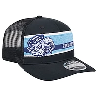 Men's New Era Black/Light Blue North Carolina Tar Heels Striped 9SEVENTY Trucker Stretch-Snap Adjustable Hat