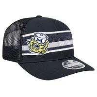 Men's New Era Black/Navy Michigan Wolverines Striped 9SEVENTY Trucker Stretch-Snap Adjustable Hat