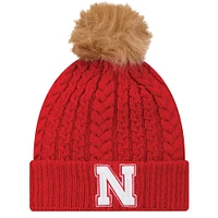 Women's New Era  Scarlet Nebraska Huskers Luxury Cuffed Knit Hat with Pom