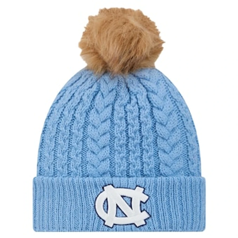 Women's New Era  Carolina Blue North Carolina Tar Heels Luxury Cuffed Knit Hat with Pom