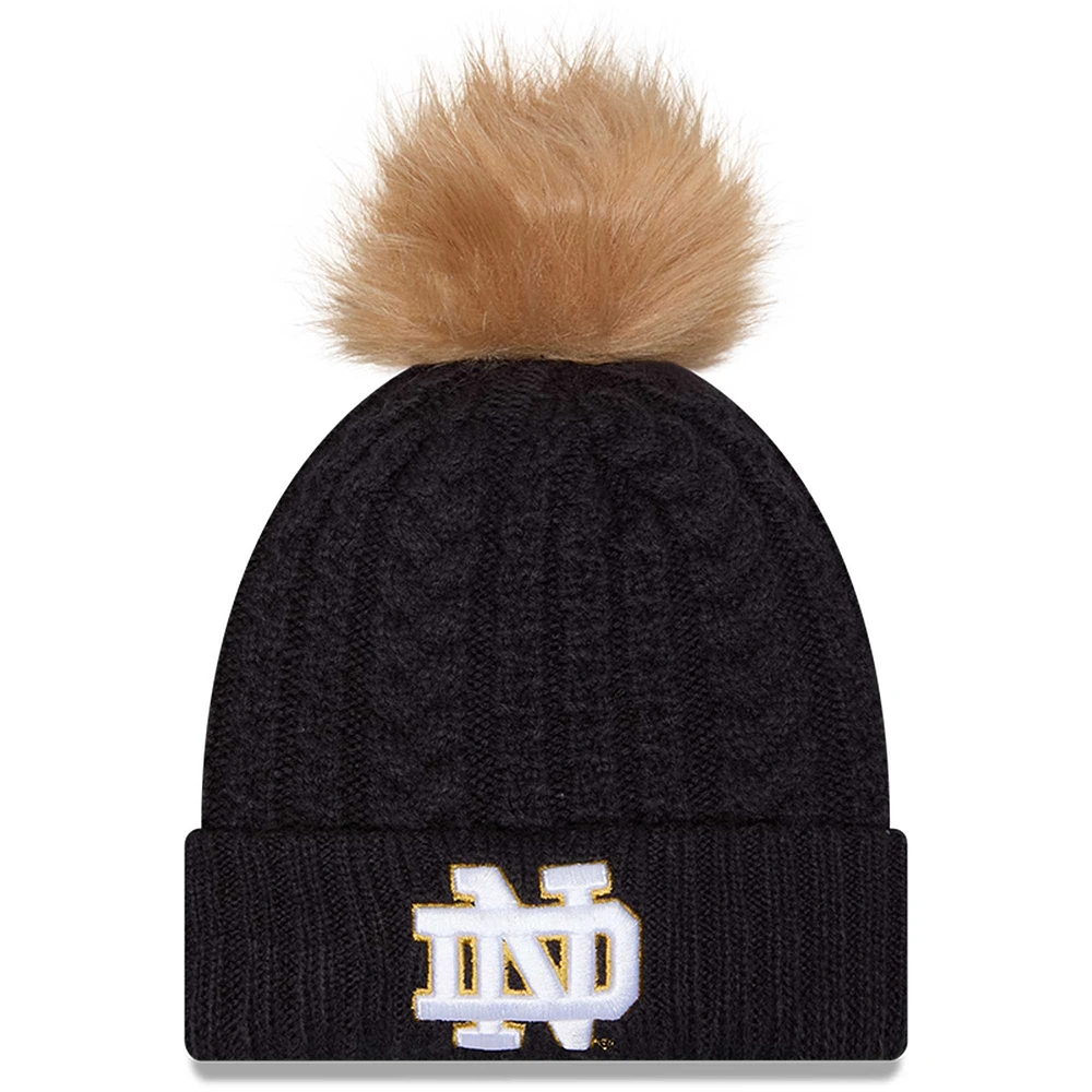 Women's New Era  Navy Notre Dame Fighting Irish Luxury Cuffed Knit Hat with Pom