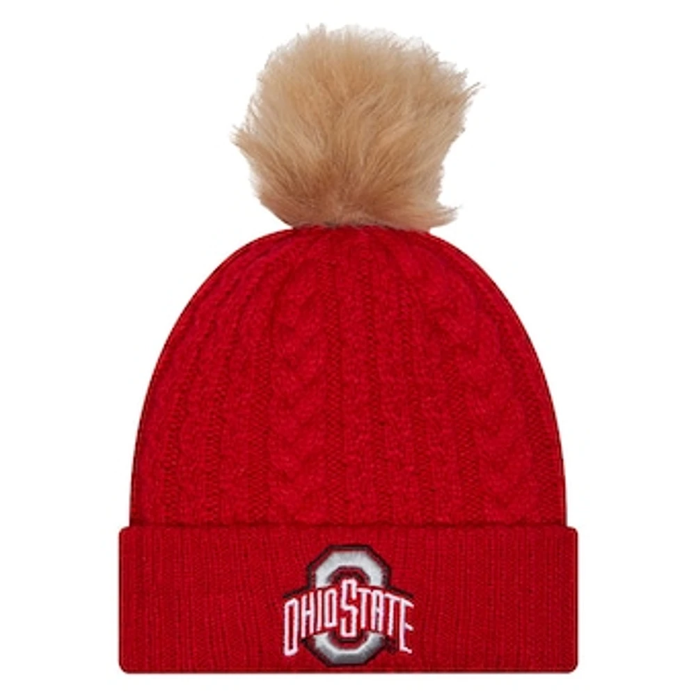 Women's New Era  Scarlet Ohio State Buckeyes Luxury Cuffed Knit Hat with Pom