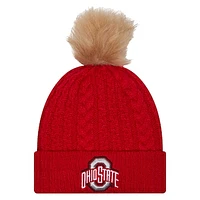 Women's New Era  Scarlet Ohio State Buckeyes Luxury Cuffed Knit Hat with Pom