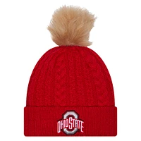 Women's New Era  Scarlet Ohio State Buckeyes Luxury Cuffed Knit Hat with Pom