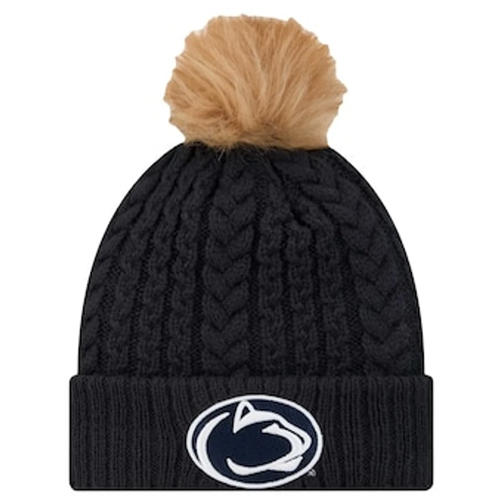 Women's New Era  Navy Penn State Nittany Lions Luxury Cuffed Knit Hat with Pom