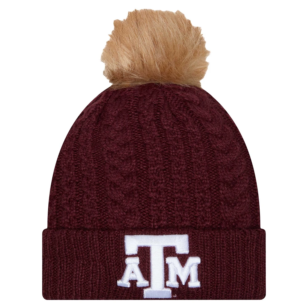 Women's New Era  Maroon Texas A&M Aggies Luxury Cuffed Knit Hat with Pom