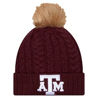 Women's New Era  Maroon Texas A&M Aggies Luxury Cuffed Knit Hat with Pom