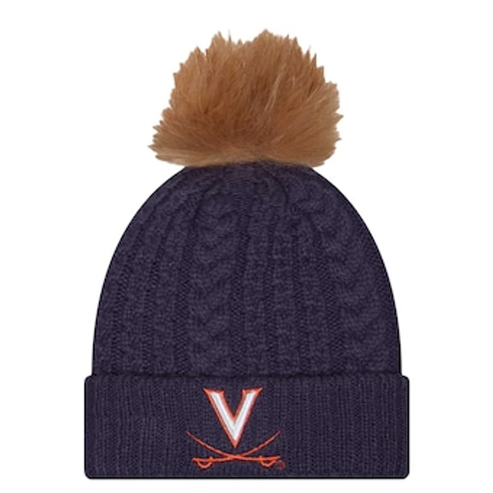 Women's New Era  Navy Virginia Cavaliers Luxury Cuffed Knit Hat with Pom