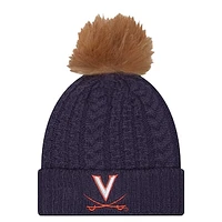 Women's New Era  Navy Virginia Cavaliers Luxury Cuffed Knit Hat with Pom