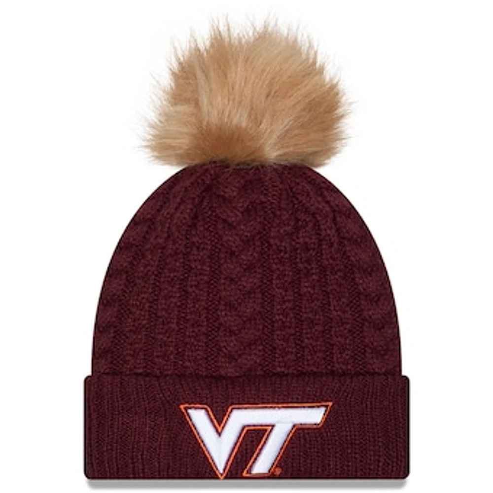 Women's New Era  Maroon Virginia Tech Hokies Luxury Cuffed Knit Hat with Pom