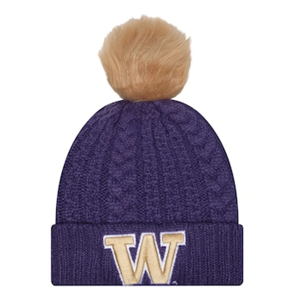 Women's New Era  Purple Washington Huskies Luxury Cuffed Knit Hat with Pom