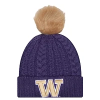 Women's New Era  Purple Washington Huskies Luxury Cuffed Knit Hat with Pom