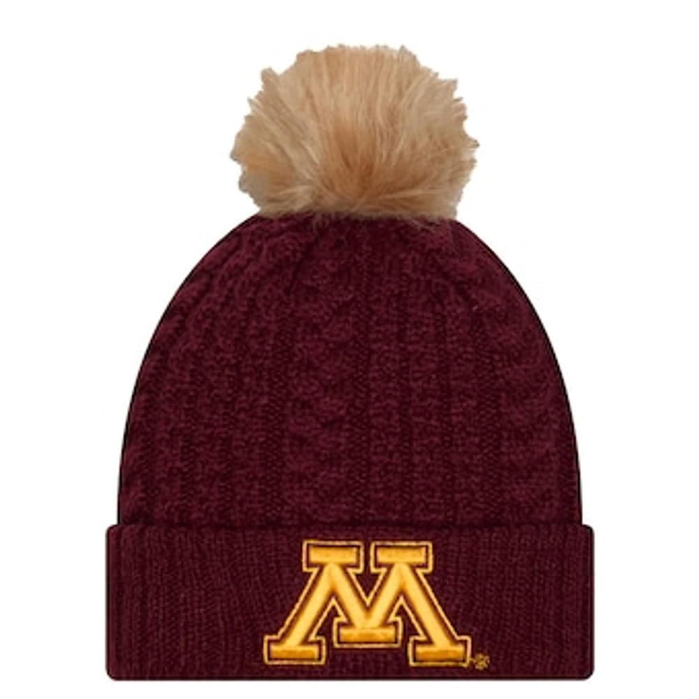 Women's New Era  Maroon Minnesota Golden Gophers Luxury Cuffed Knit Hat with Pom