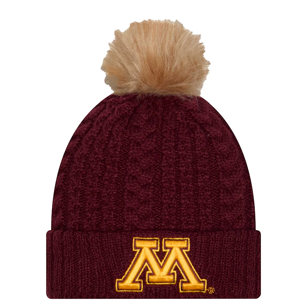 Women's New Era  Maroon Minnesota Golden Gophers Luxury Cuffed Knit Hat with Pom