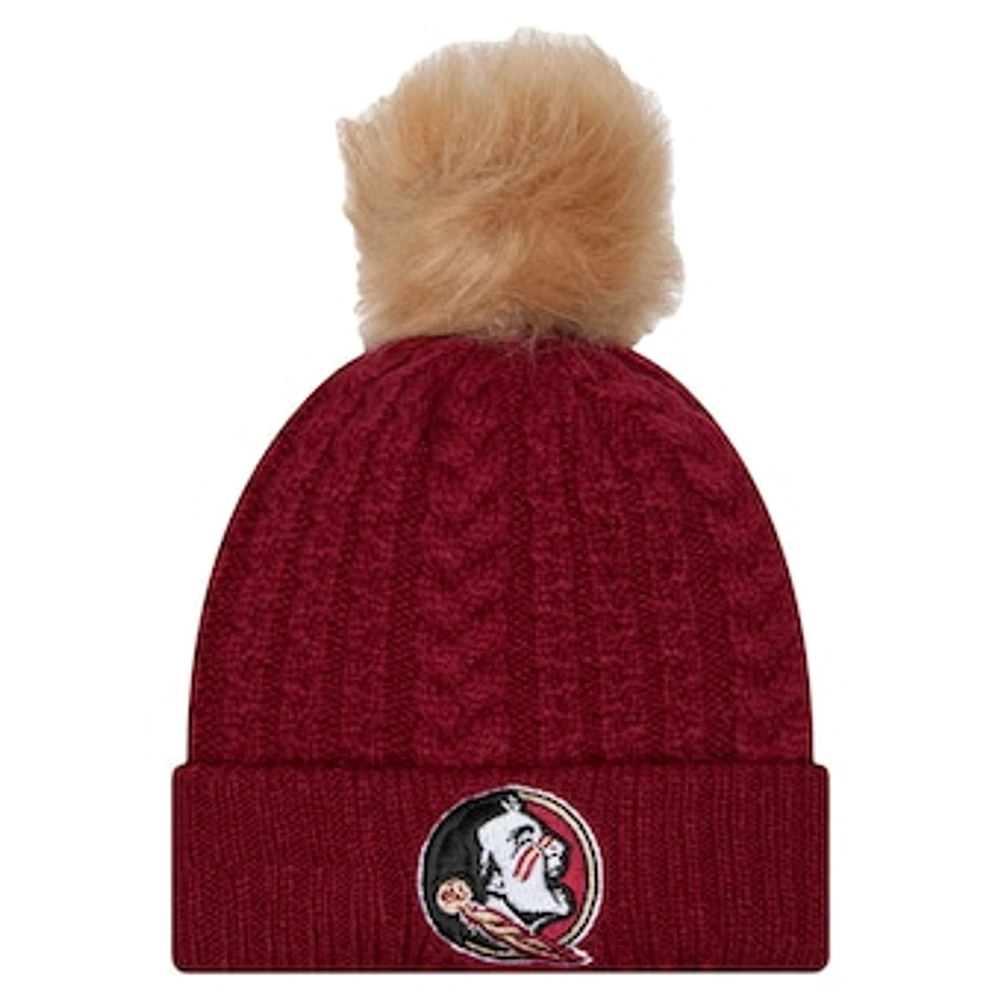 Women's New Era  Garnet Florida State Seminoles Luxury Cuffed Knit Hat with Pom