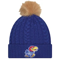 Women's New Era  Royal Kansas Jayhawks Luxury Cuffed Knit Hat with Pom