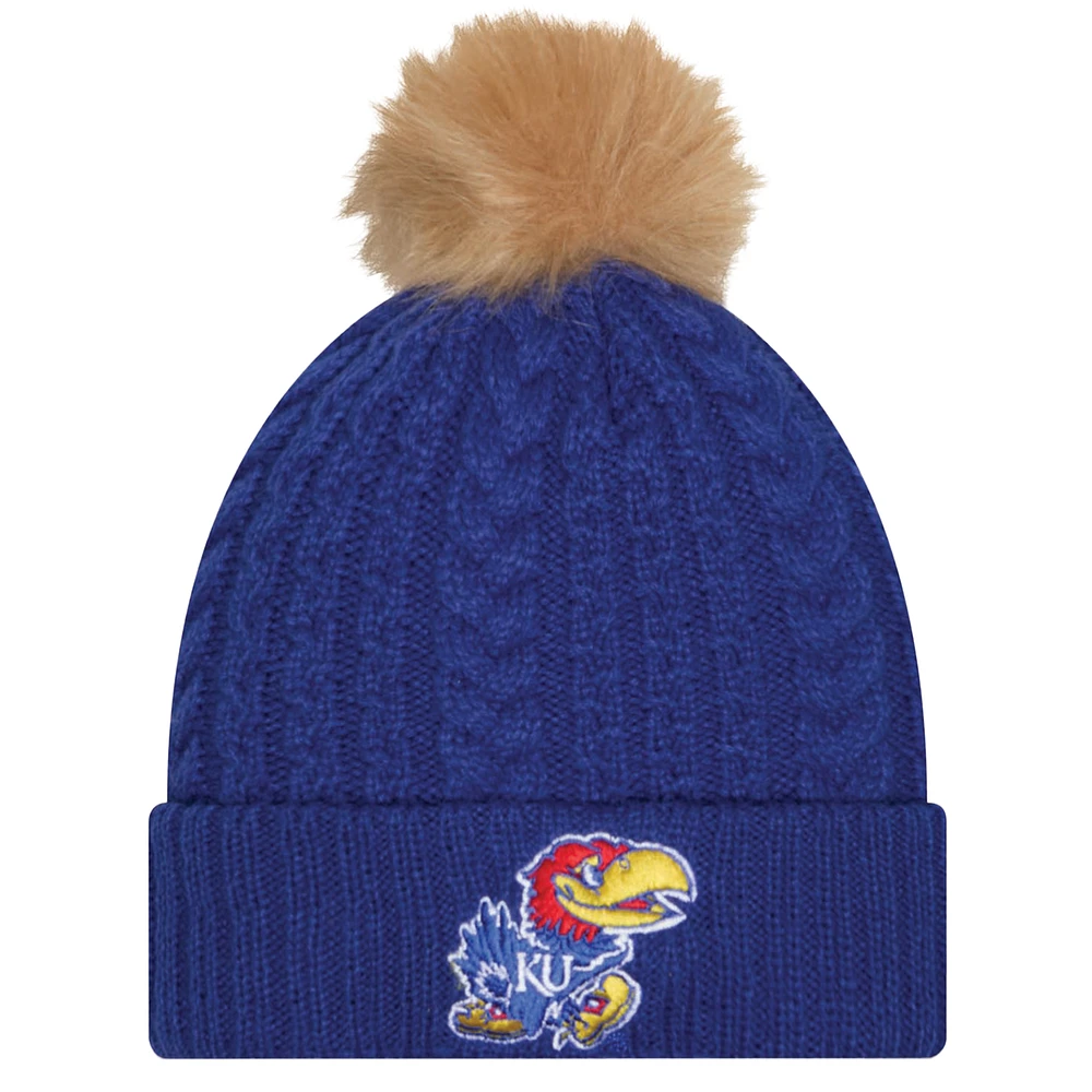 Women's New Era  Royal Kansas Jayhawks Luxury Cuffed Knit Hat with Pom