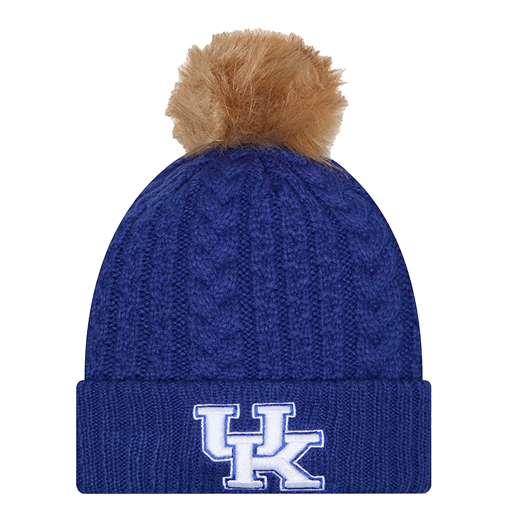 Women's New Era  Royal Kentucky Wildcats Luxury Cuffed Knit Hat with Pom