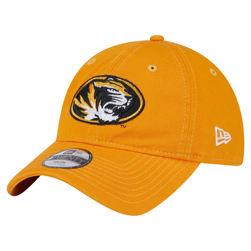 Youth New Era  Gold Missouri Tigers Logo 9TWENTY Adjustable Hat