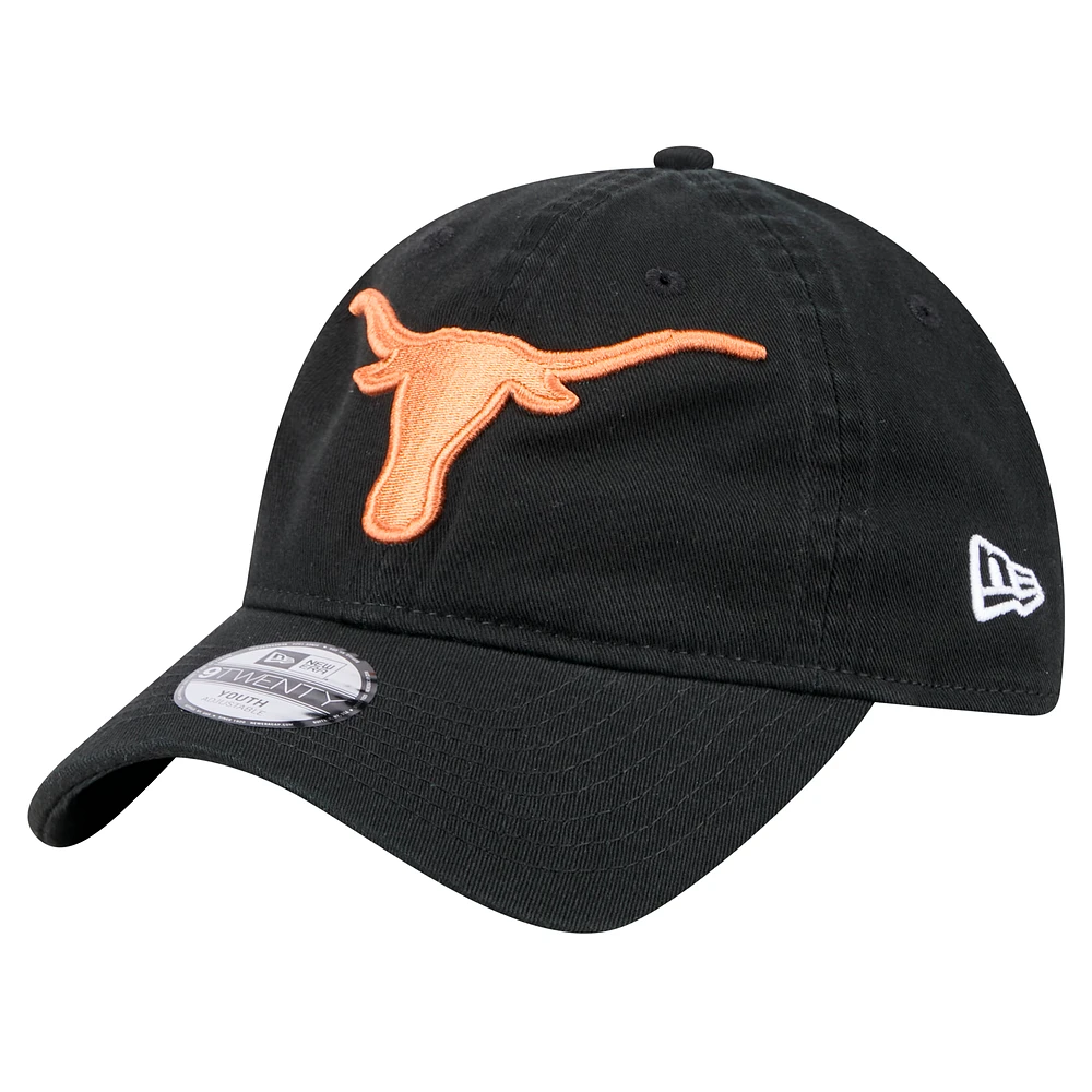 Youth New Era  Black Texas Longhorns Logo 9TWENTY Adjustable Hat