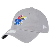 Women's New Era  Gray Kansas Jayhawks Logo 9TWENTY Adjustable Hat