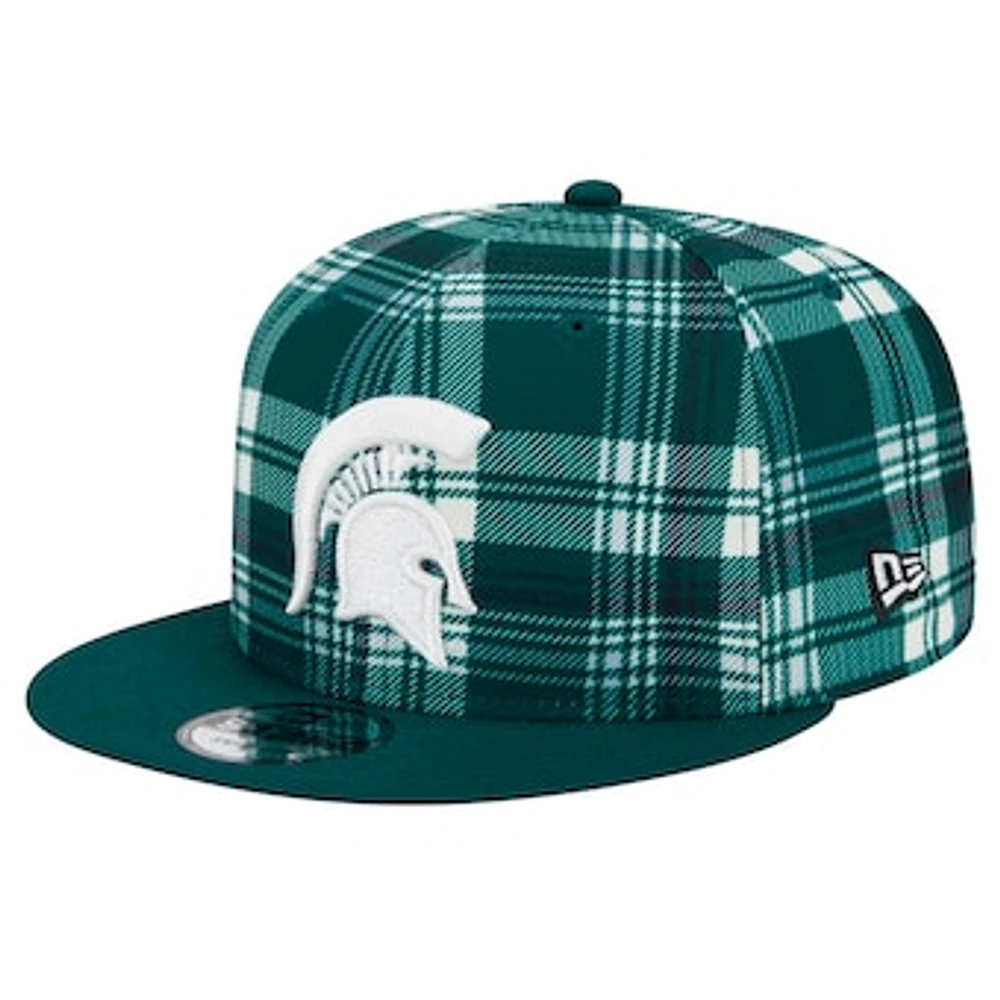 Men's New Era Green Michigan State Spartans Plaid 9FIFTY Snapback Hat