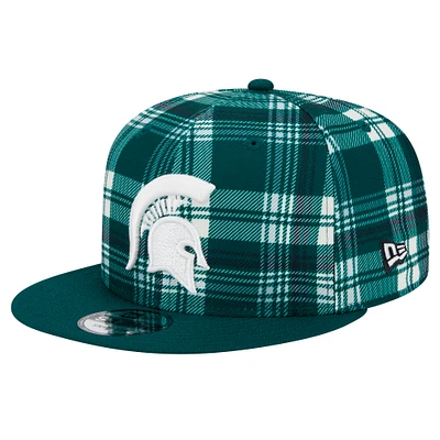 Men's New Era Green Michigan State Spartans Plaid 9FIFTY Snapback Hat