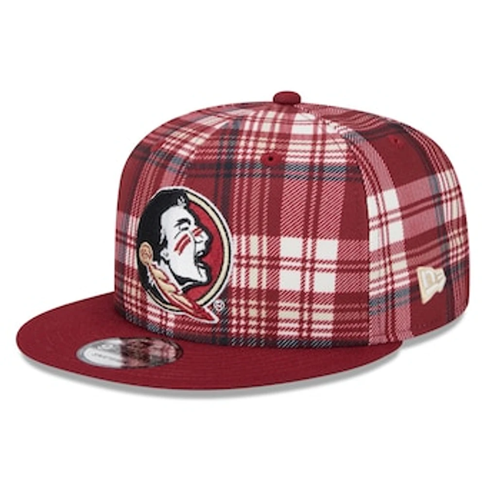 Men's New Era Garnet Florida State Seminoles Plaid 9FIFTY Snapback Hat