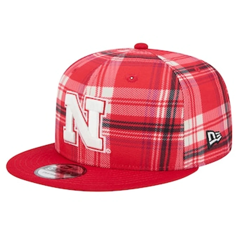 Men's New Era Scarlet Nebraska Huskers Plaid 9FIFTY Snapback Hat