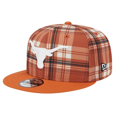 Men's New Era Texas Orange Texas Longhorns Plaid 9FIFTY Snapback Hat